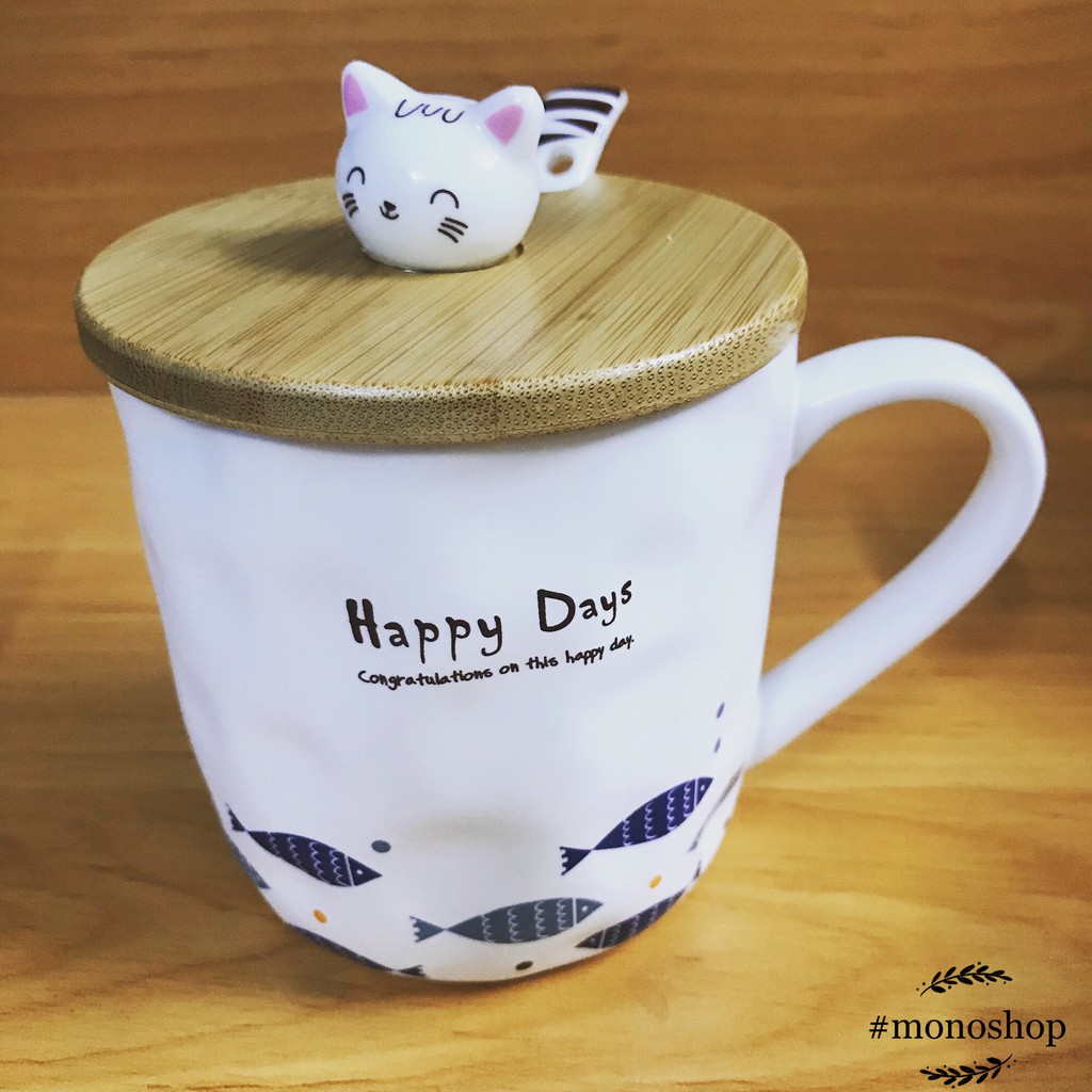 [Best seller] [Hàng có sẵn] Ly sứ nắp gỗ mèo siêu cute | BigBuy360 - bigbuy360.vn