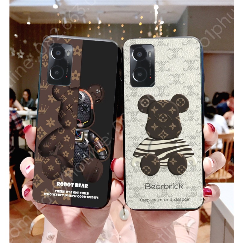 Ốp lưng Oppo A76 / A36 ép cường lực kính chống bể bóng bẩy cực nét hình gấu cực chất