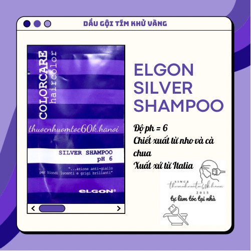 Gói dầu gội tím khử vàng tóc tẩy, tóc bạch kim, tóc trắng Elgon Silver Shampoo 10ml