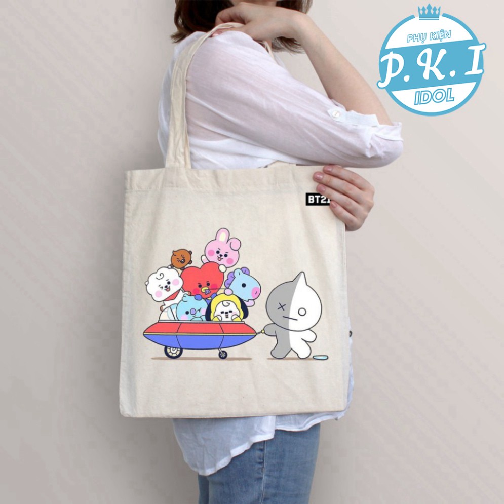 Chỉ Dành Cho A.R.M.Y - Túi Tote  Vải Thời Trang Hàn Quốc In Hình Linh Vật BTS - BT21 - QUÀ TẶNG K-POP