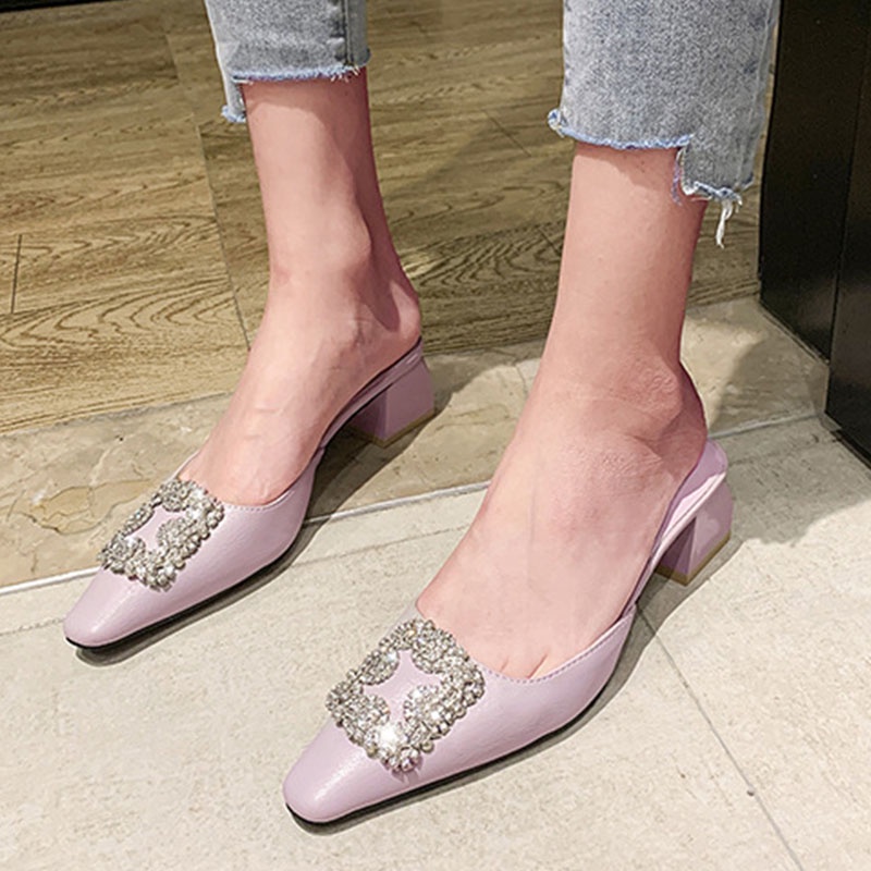 Dép Muller Gót Vừa Đính Đá Pha Lê Thời Trang Dành Cho Nữ