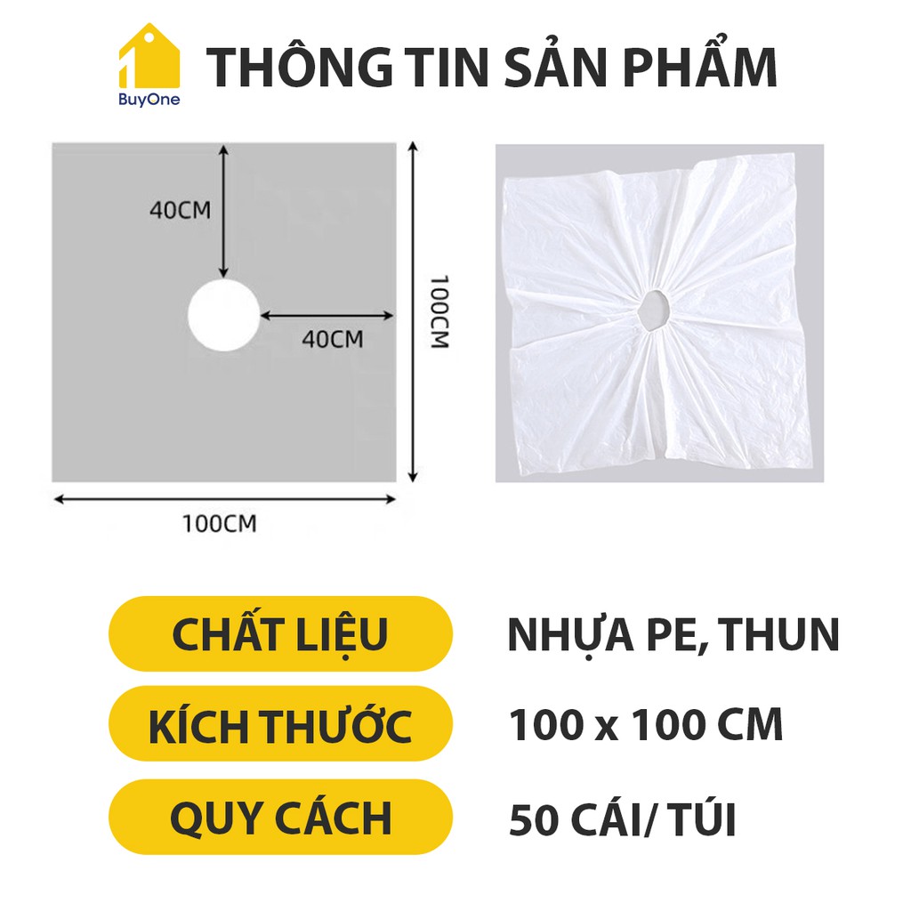 Áo choàng cắt tóc, nhuộm tóc, vào hóa chất làm tóc dùng 1 lần bằng nylon - Túi 50 cái - buyone - BOPK157