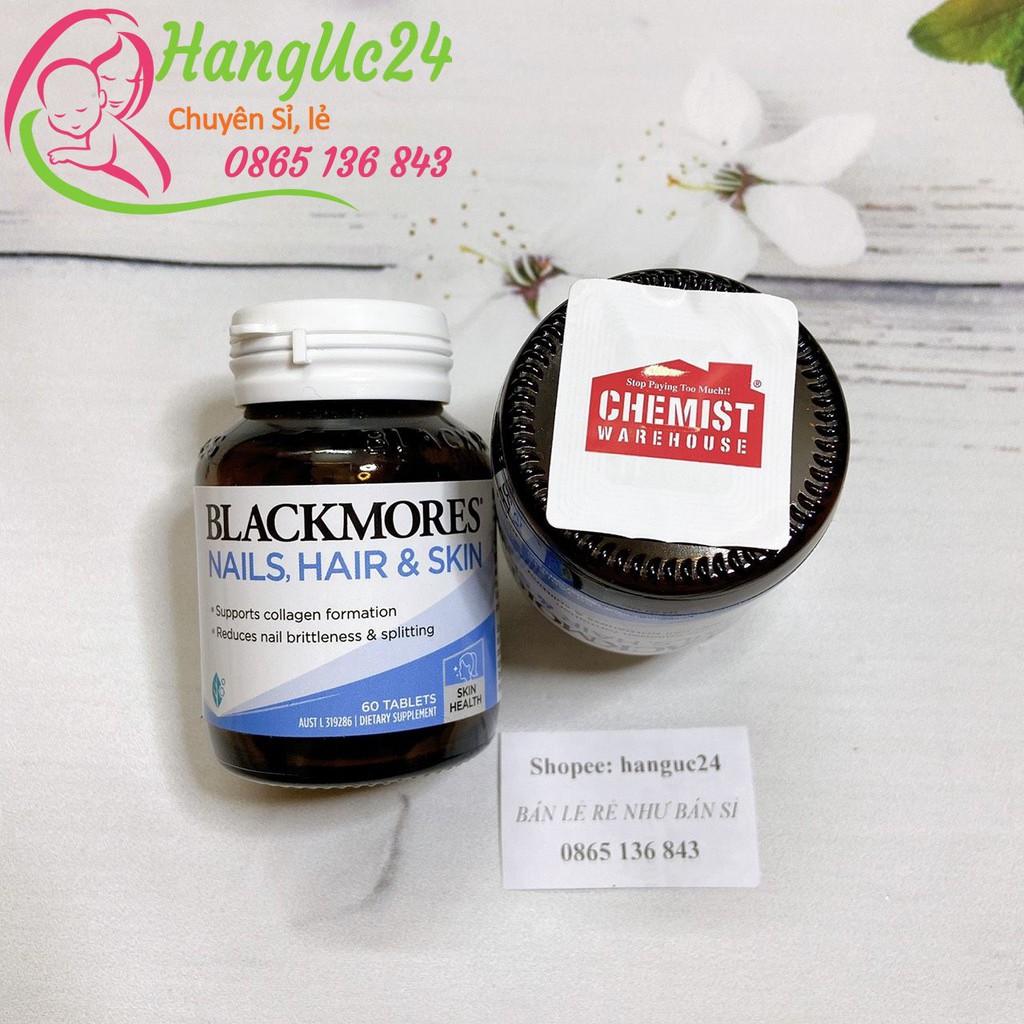 Blackmores Nail Hair Skin 60 viên Úc - Viên đẹp da, móng, giúp tóc chắc khỏe, giảm rụng, kích thích mọc tóc – Đủ bill