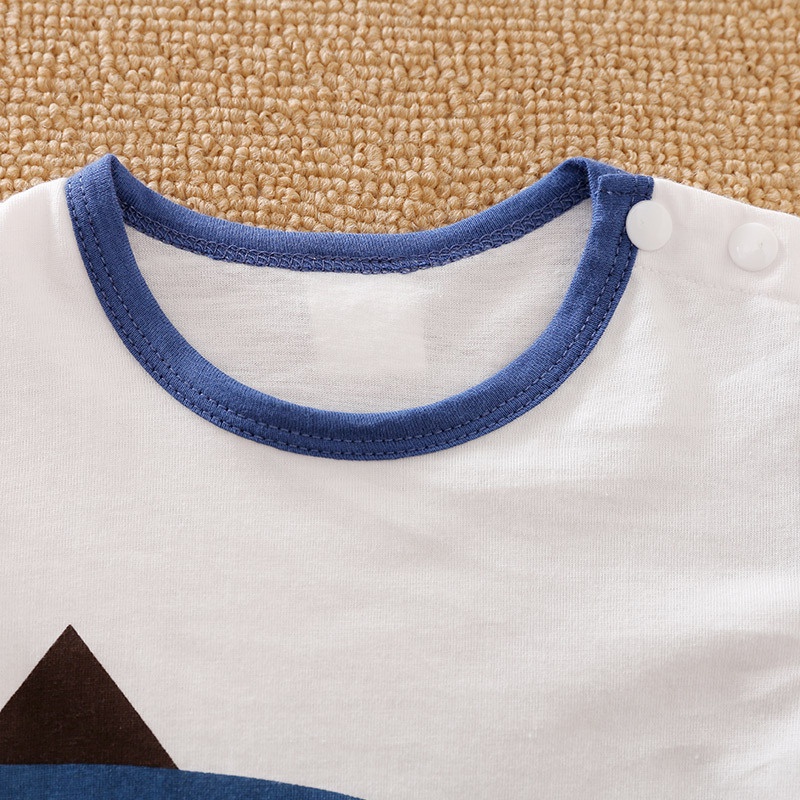 Bộ Áo Liền Quần Tay Ngắn Chất Liệu Cotton In Họa Tiết Động Vật Dễ Thương Thời Trang Mùa Hè Cho Bé Sơ Sinh