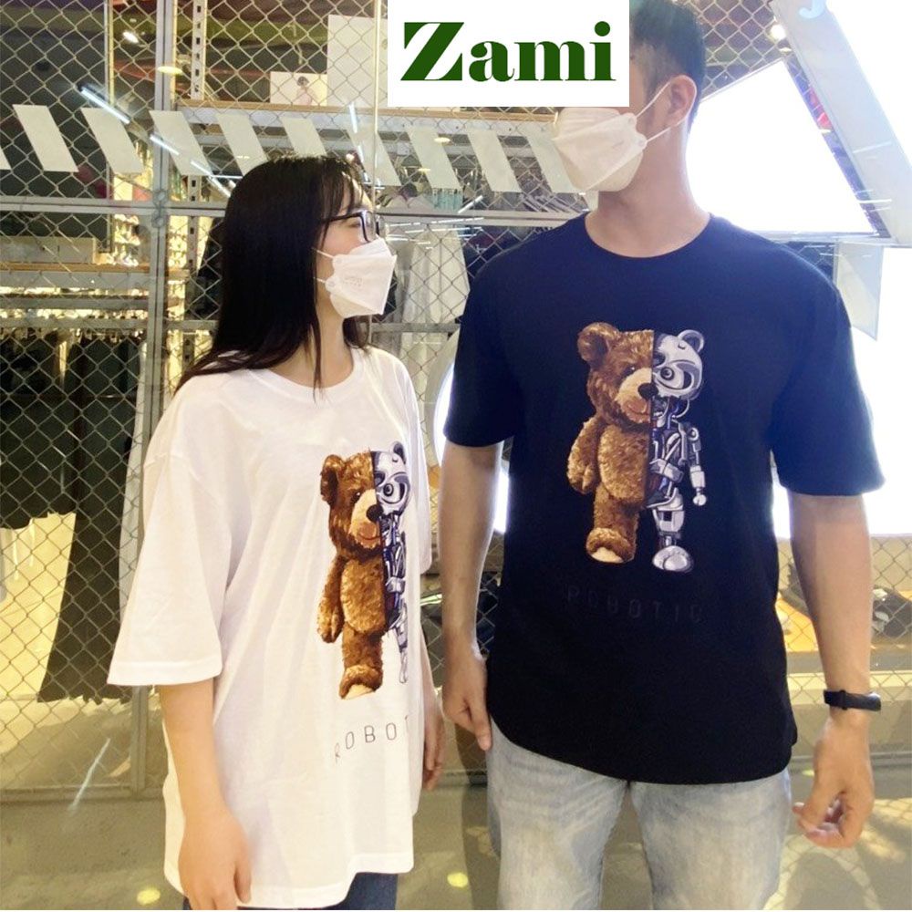 Áo Thun Unisex Nam Nữ Cổ Tròn Tay Lỡ Form Rộng Phong Cách Streetwear Basic In Hình Gấu Robotic ZT22 Zami | BigBuy360 - bigbuy360.vn