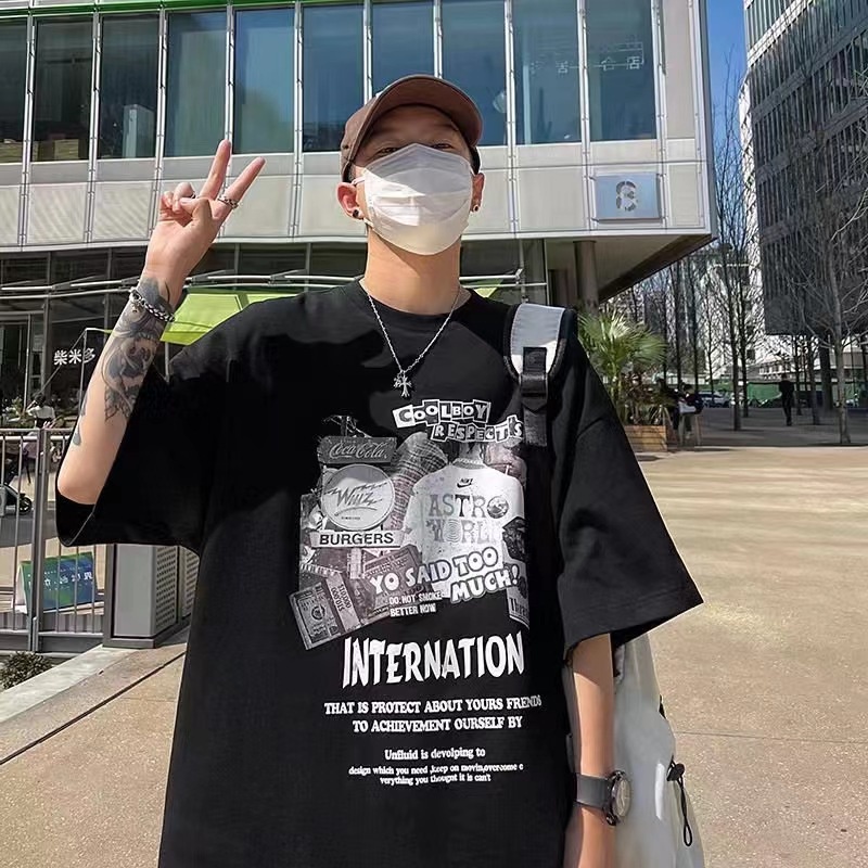 Áo thun BEIMILI Tte101 tay lỡ in chữ thời trang đường phố phương Tây