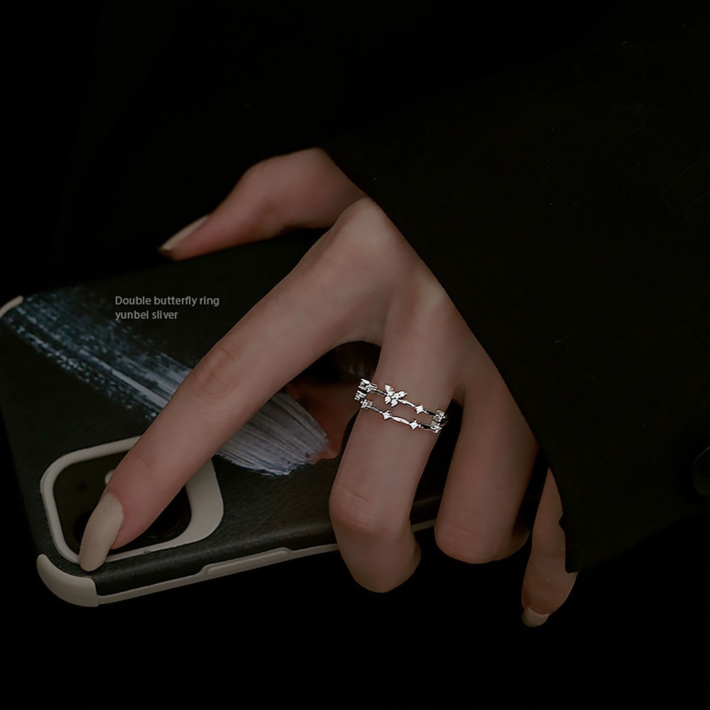 Nhẫn Mạ Vàng / Bạc 925 Hình Bướm Đính Đá Zircon Đơn Giản Thời Trang Hàn Quốc