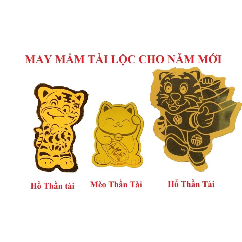Miếng Dán Mạ Vàng Mèo Thần Tài, Hổ Vàng Hút Tài Lộc May Mắn, Nhâm Dần 2022