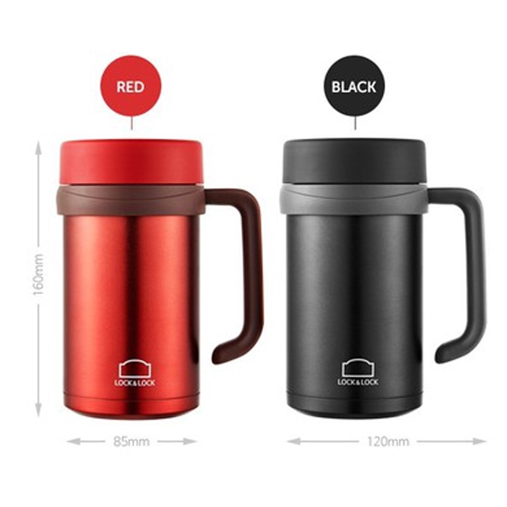 Ly giữ nhiệt Lock&amp;Lock 500ml có tay cầm New Basic Table LHC4026 - Hàng chính hãng, miệng ly rộng - JoyMall