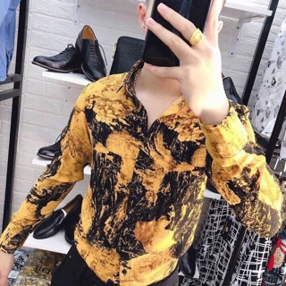 Áo sơ mi loang ERICATINO màu vàng chất lụa ( KÈM ẢNH THậT)