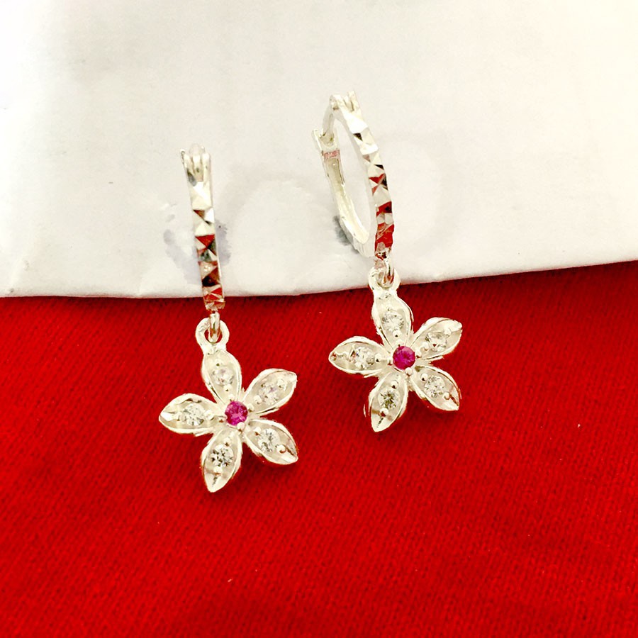 Bông tai bạc trẻ em kiểu dáng dài hoa đào -Trang sức TNC Jewellery