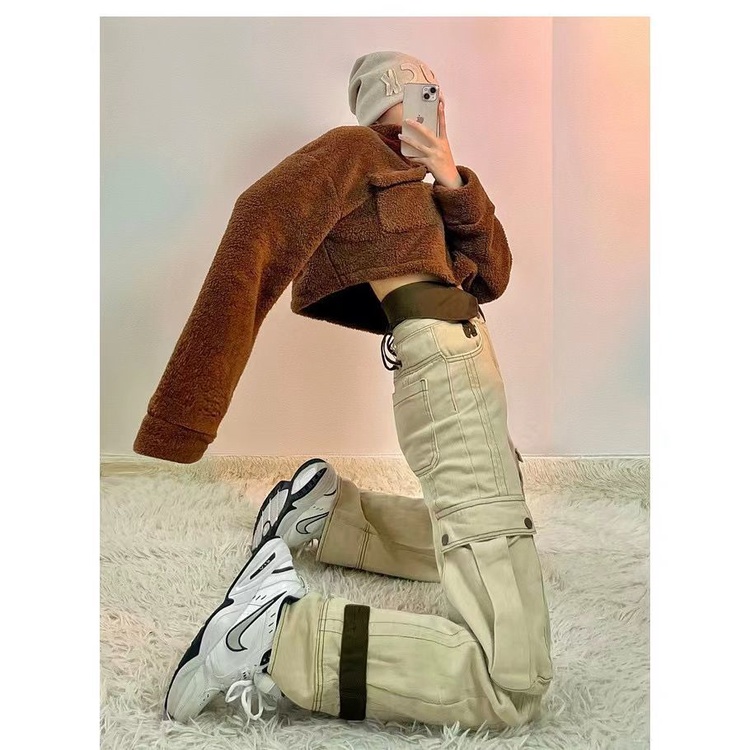 Quần jean ống rộng eo cao túi dài phong cách ins đường phố DLC2