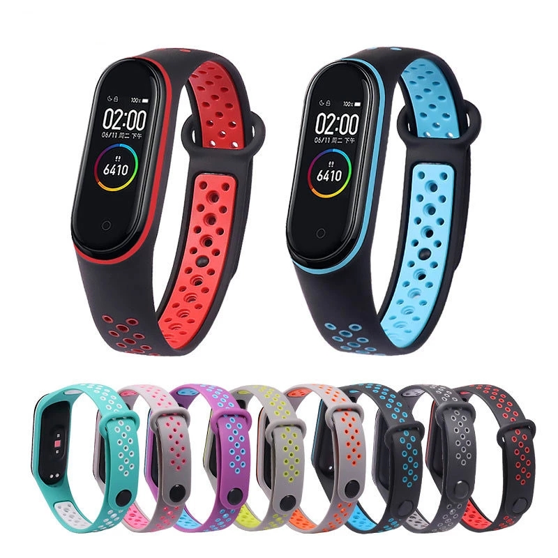 Dây đeo silicon màu trơn thay thế cho đồng hồ thông minh Xiaomi Mi Band 3 4 5 Strap Double Color Original Silicone Strap Replacement Wrist Strap Band Wriststrap Miband 3 4 5 Wristband Smartwatch