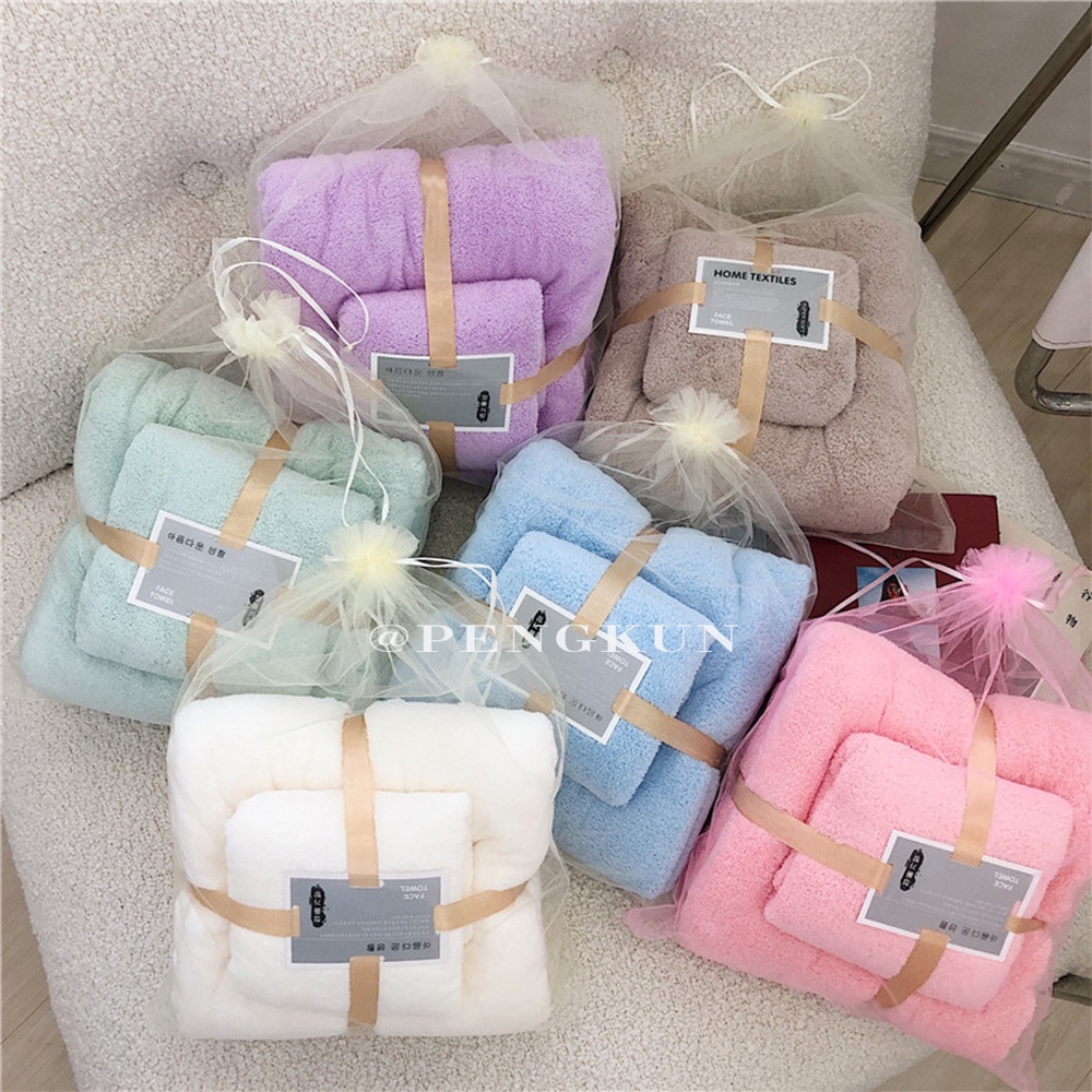 Bộ 2 Khăn Tắm Vải Lông Cừu San Hô Siêu Thấm Hút Không Phai Màu Cỡ Lớn Không Chứa Chất Nhờn Cho Mẹ Và Bé