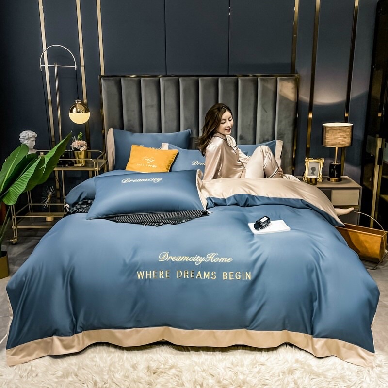 Bộ Chăn Ga Gối Phi Lụa 4 Món Nhập Khẩu Đủ Bẩy Màu Đơn Sắc Siêu Xịn