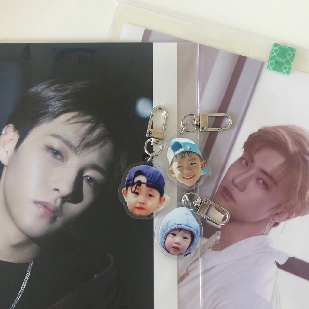 Móc khóa acrylic mặt hình ảnh đầu thành viên nhóm nhạc NCT Dream Jisung thời nhỏ hoạt hình treo túi xách điện thoại