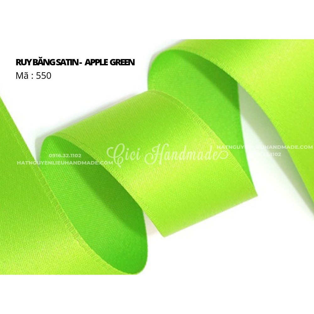 Cuộn 5M Ruy băng Satin 2 mặt màu xanh lá cây xanh neon - link 4/9 Cici Handmade ruyban gấm hoa lụa ruyban ribbon satin