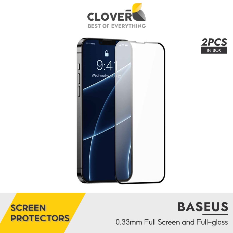 Bộ 2 Kính Cường Lực Trong Suốt Baseus Siêu Mỏng Full Màn Hình Tràn Viền Chống Vỡ Cạnh Chống Trầy Xướt Cho 12 13 Pro Max