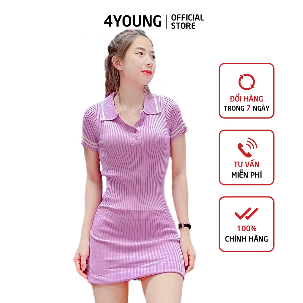 Đầm nữ tay ngắn cổ bẻ dáng ôm 4YOUNG V93