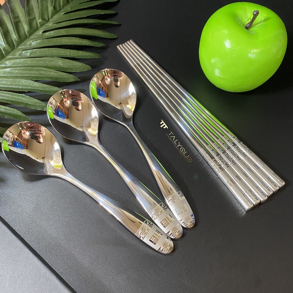 Bộ thìa đũa muỗng dĩa inox 304 mạ vàng cán dài cao cấp sang chảnh dụng cụ cá nhân ăn cơm văn phòng dã ngoại