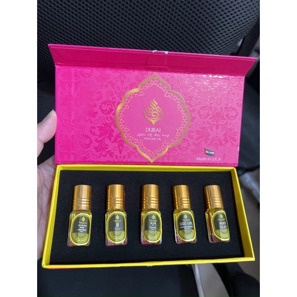 Set 5 tinh dầu nước hoa Dubai 5 x 3ml hộp mini kế chai lăn mini tiện dụng, dễ mang theo