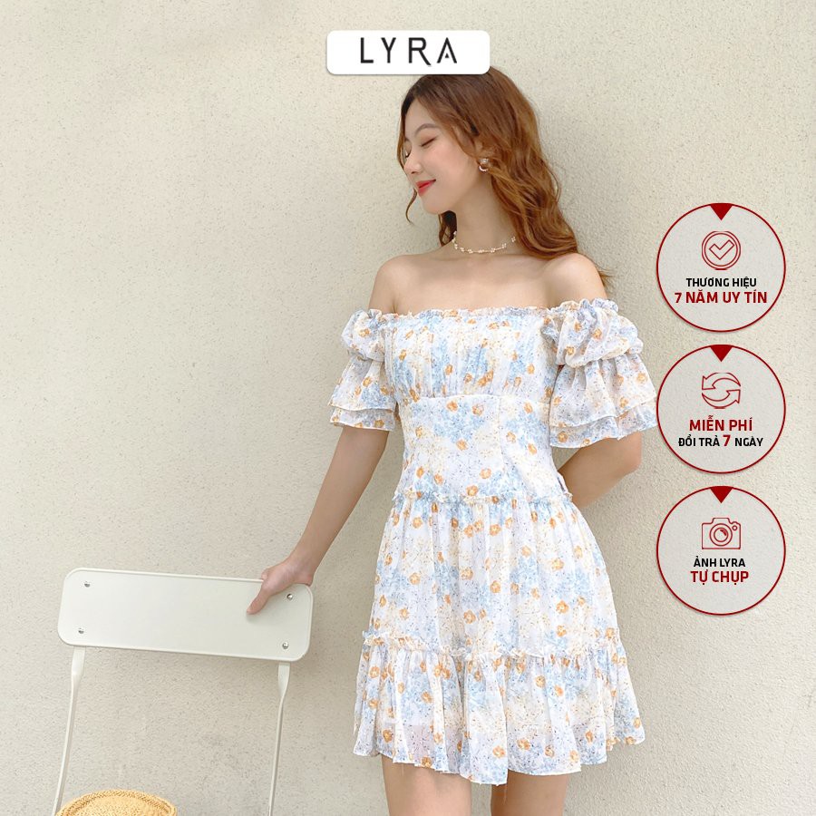Váy hoa nhí nữ xếp dúm ngực thiết kế by LYRA, chất liệu voan dáng xòe cách điệu xếp tầng cún hút, nổi bật-LWTVD338