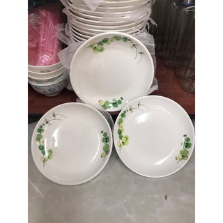 Đĩa sứ in hình lá chuối chuồn chuồn kèm ảnh thật
