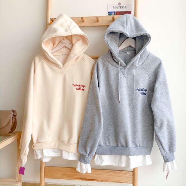 Áo hoodie trơn nỉ bông Hàn Quốc