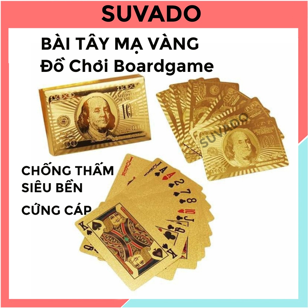 Bộ bài tây tú lơ khơ mạ vàng 52 lá Nhựa chống thấm nước Đồ Chơi Boardgame B1 SUVADO