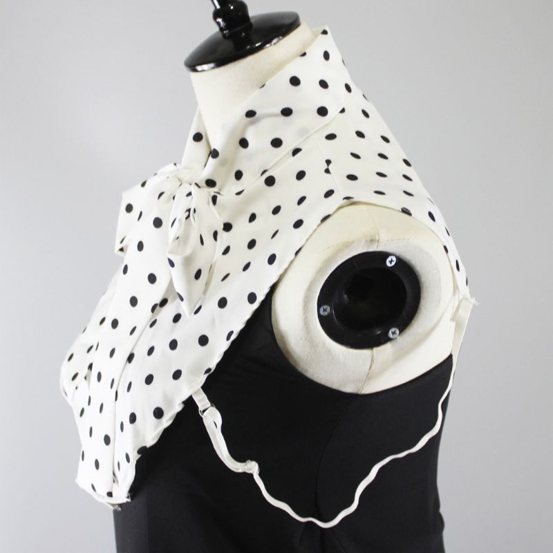 Cổ Áo Giả Thắt Nơ Họa Tiết Chấm Bi Trắng Đen Phong Cách Vintage Dành Cho Nữ