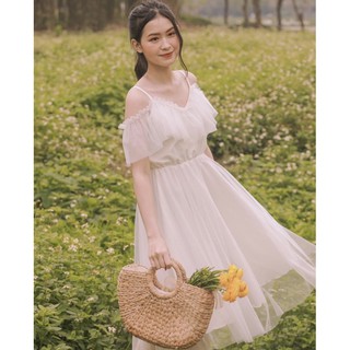 Đầm Nữ Đi Chơi SHOULDER DRESS - Váy TULLE Hai Dây CaoCaobycaochen 2 Màu Đen Trắng Có Bigsize