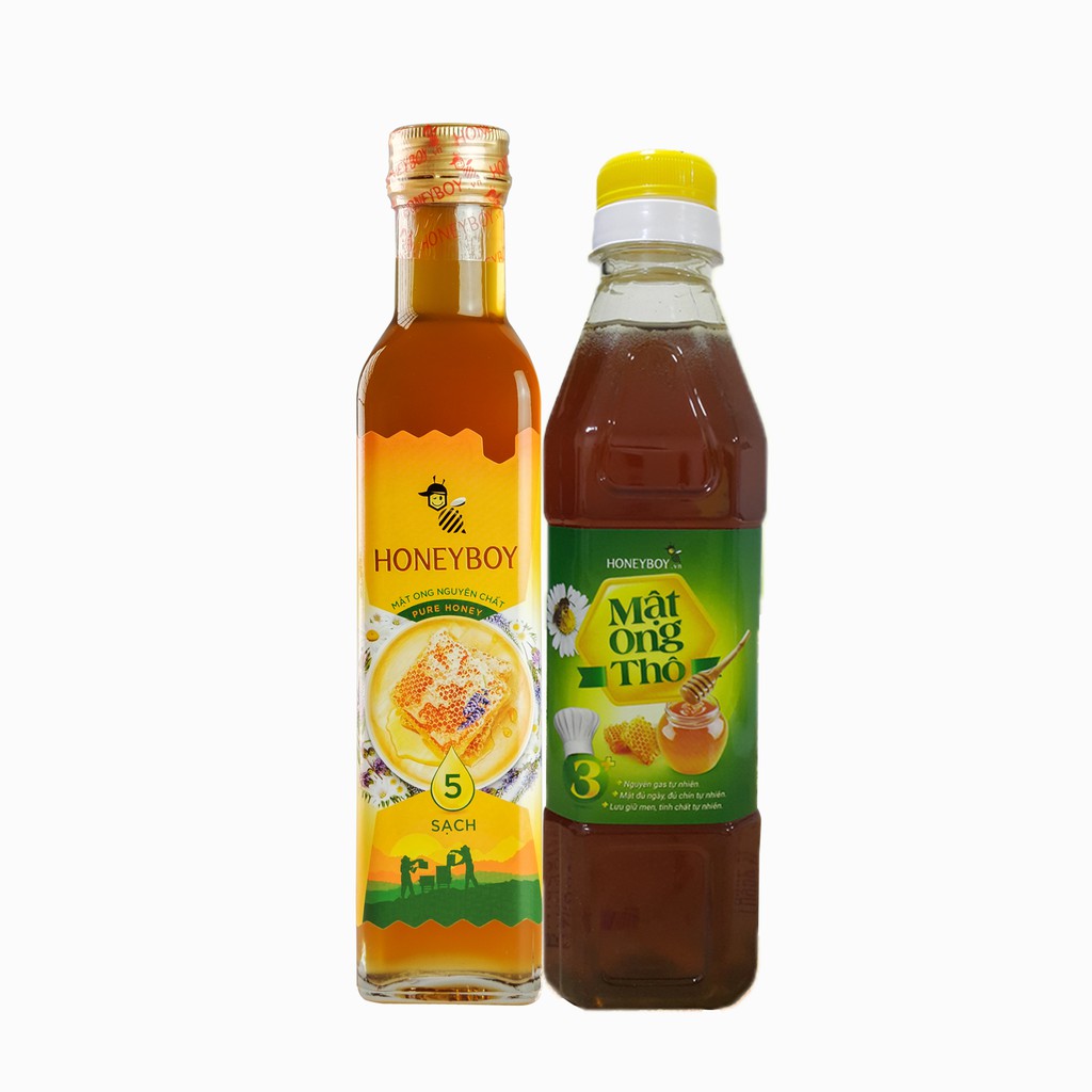 Combo Mật Ong Thiên Nhiên 5 Sạch Honeyboy 250ml và Mật Ong Thô Honeyboy 400ml