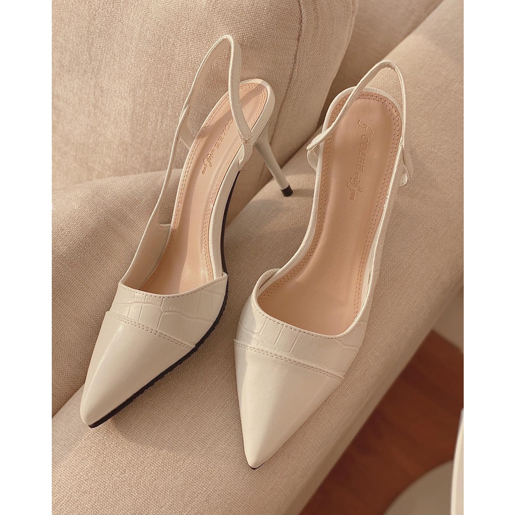 Giày cao gót nữ 7p mũi nhọn da vân dáng  slingback HÀNG LOẠI 1.Sandal Hở Hậu Siêu xinh