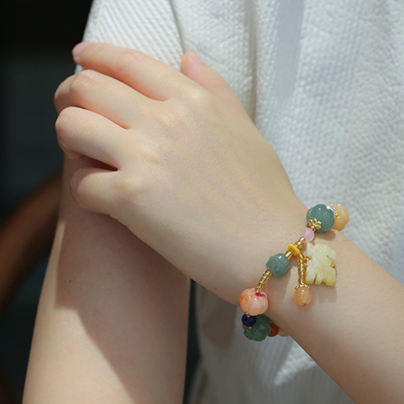 Flgo Vòng Tay Chuỗi Hạt Ngọc Bích Lụa Tự Nhiên Màu Vàng Bí Ngô Cỡ Nhỏ Xinh Xắn Cho Bạn Gái