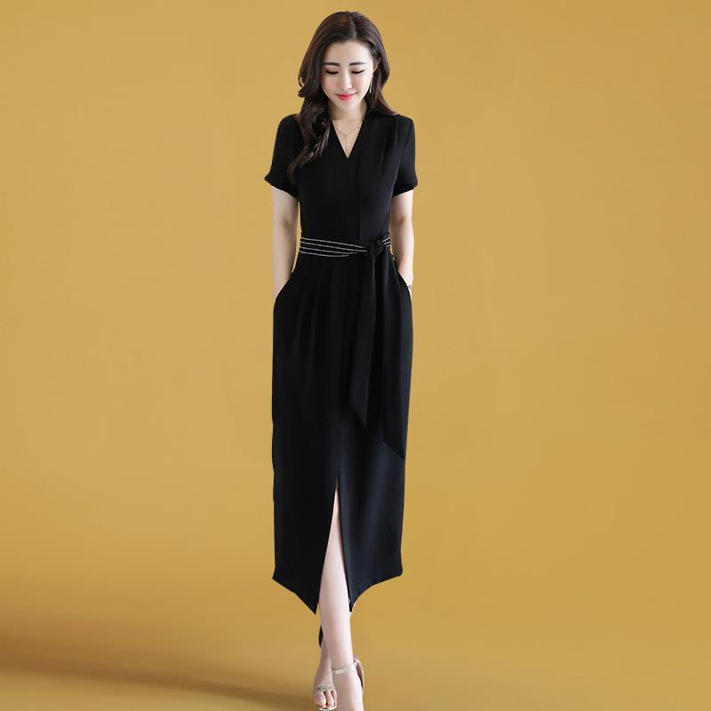 2020 summer new Korean women's skirt, elegant slim high waist temperament V-neck skirt