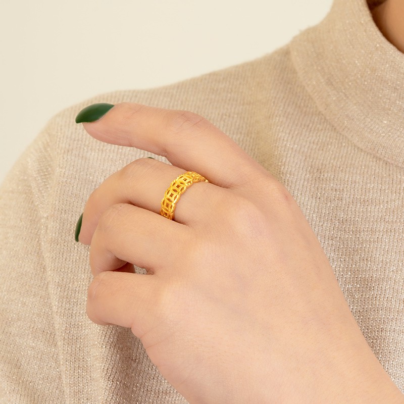 Nhẫn kim tiền phát tài phát lộc dành cho nam nữ mạ vàng 24k