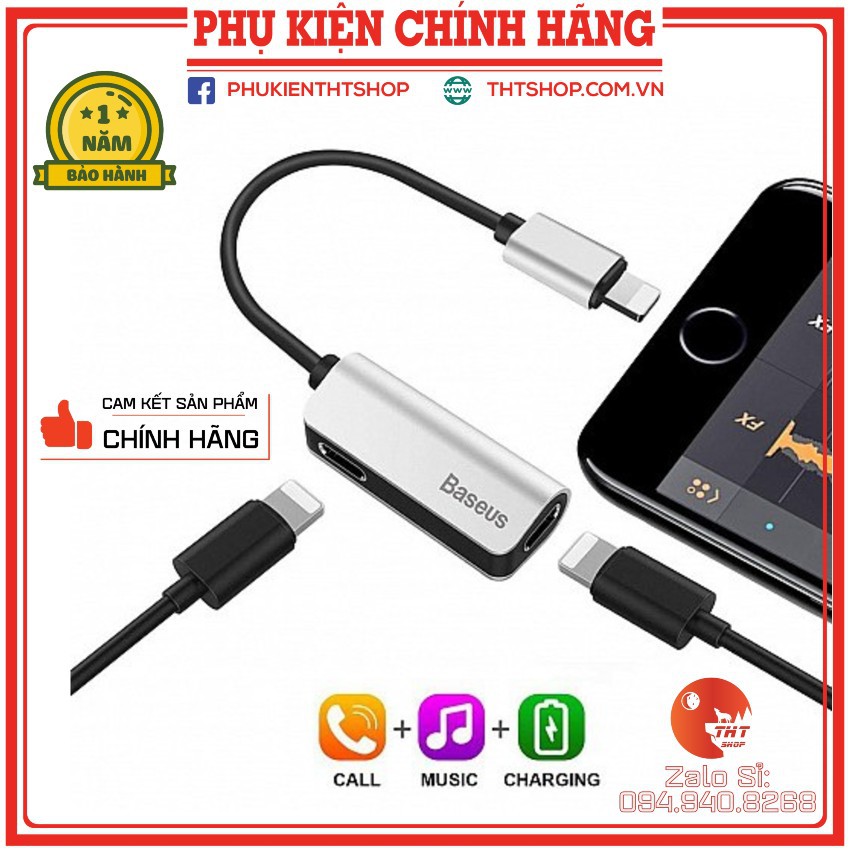 [CHÍNH HÃNG] Jack Chuyển đổi Iphone Vừa Sạc Vừa Nghe Hàng chính hãng Baseus L37 - BH 12 Tháng Chính Hãng