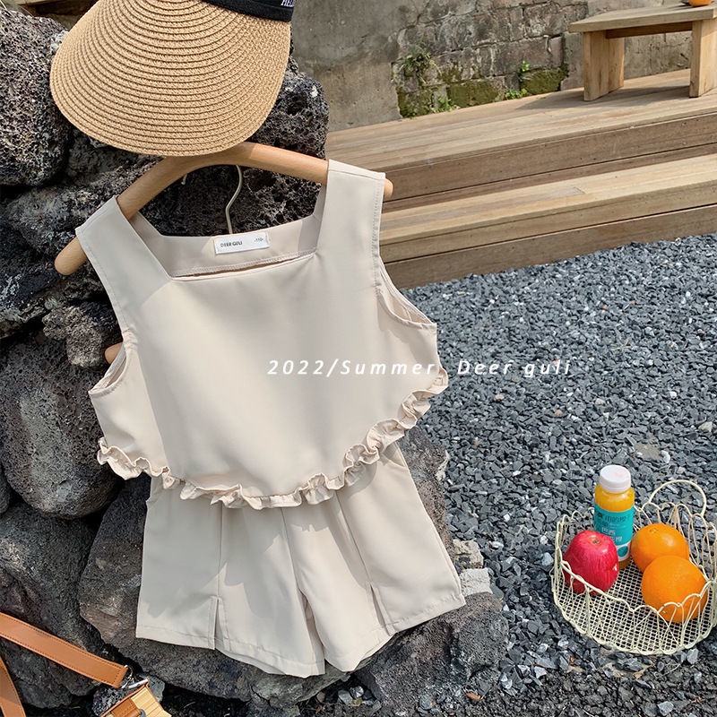 Bộ Áo Thun Tay Ngắn Và Quần Ngắn Siêu Mỏng Phong Cách Hàn Quốc Thời Trang Mùa Hè Cho Bé Gái