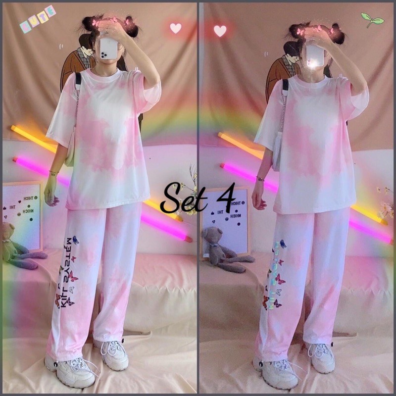 Set áo tiedye + quần long pant colkids phản quang unisex