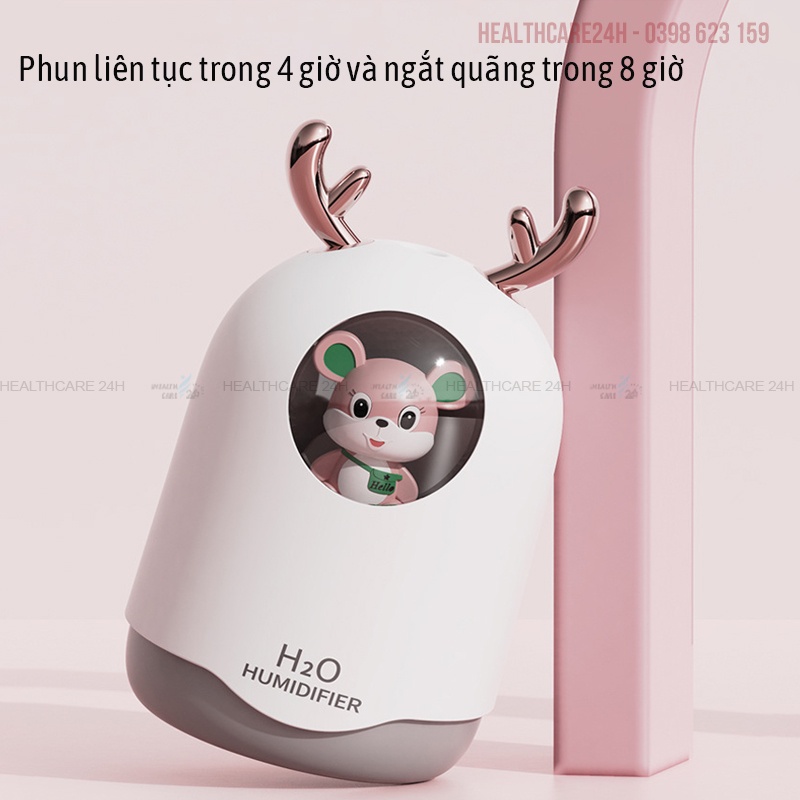 Máy phun sương tạo độ ẩm không khí để bàn 300ml, có đèn ngủ đổi màu, hình ngộ nghĩnh Healthcare24h G005