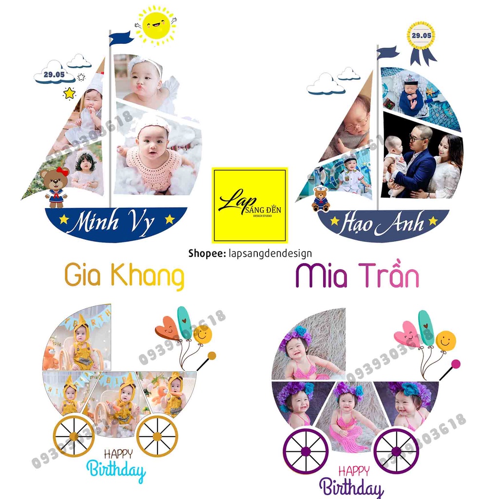 Nhận Đặt gấp_Bộ sưu tập ảnh để bàn trang trí sinh nhật, đầy tháng chibi cho bé trai bé gái