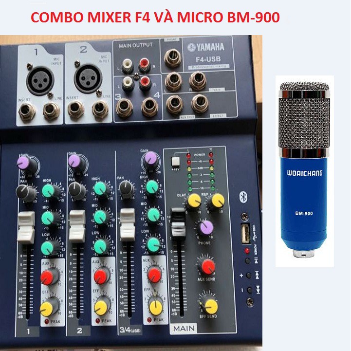 Combo Mixer Yamaha F4 Bluetooth, Và Micro Thu Âm Bm-900 hát Karaoke Online Tiếng Cực Hay