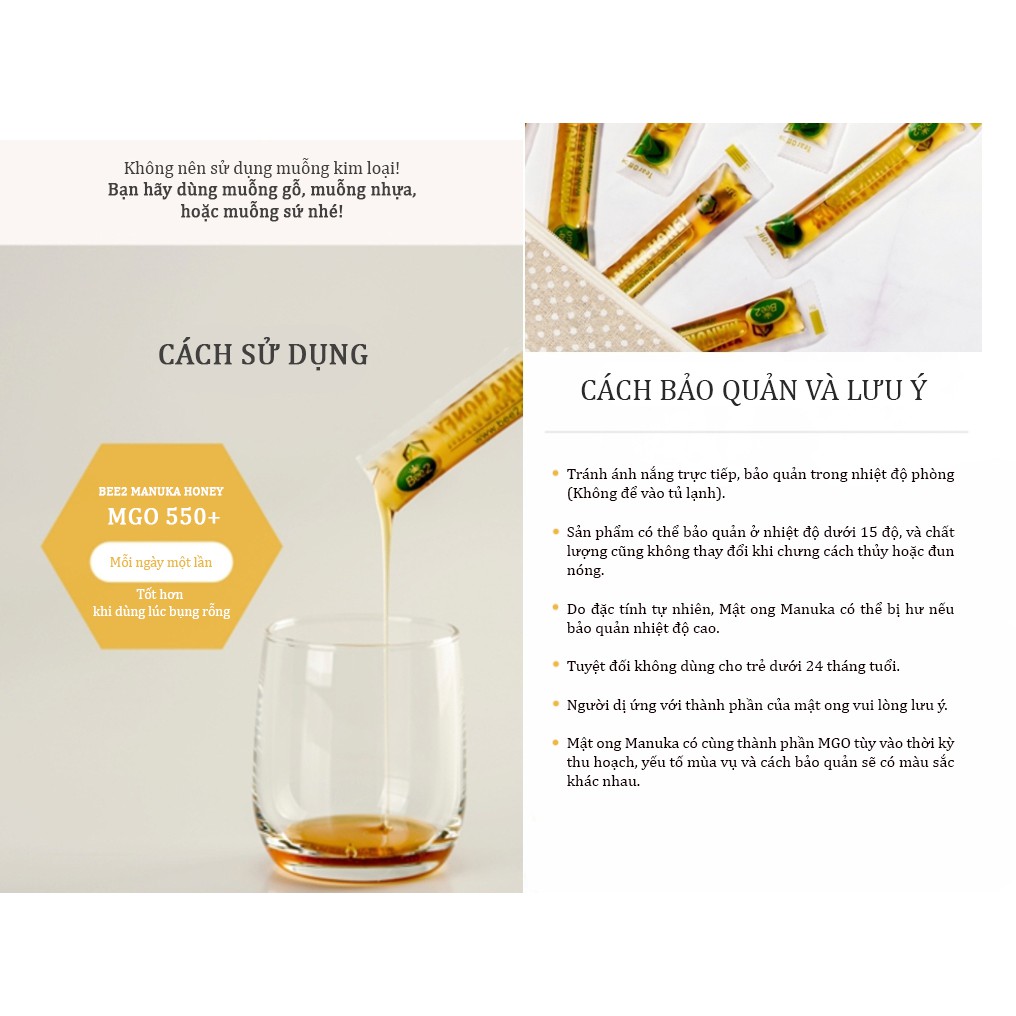 [BEE2] MANUKA honey straws - Mật ong Manuka dạng gói tiện lợi (MGO 550+)