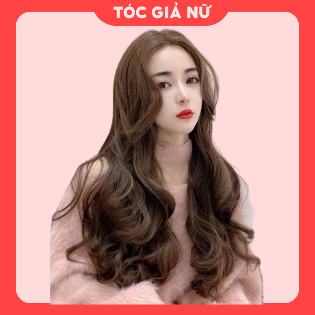 Tóc giả nữ nguyên đầu cao cấp mái bay xoăn đuôi như tóc thật tặng wig 9105