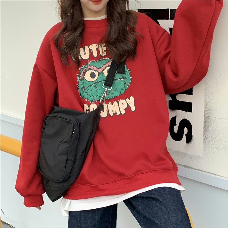 Áo Nỉ Dài Trung Bình Dáng Rộng Bằng Lông Cừu Dày In Họa Tiết Cổ Điển