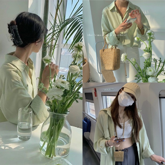 Porozi Áo sơ mi  dài tay dáng rộng phong cách Hàn Quốc cho nữ