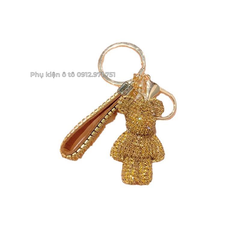 Móc khóa hình chú gấu đính đá phong cách dễ thương
