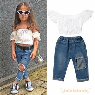Set áo thun tay ngắn phối quần Jeans thời trang cho bé gái