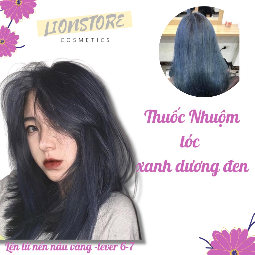 Thuốc nhuộm tóc nam nữ XANH DƯƠNG ĐEN tại nhà tặng kèm oxy trợ nhuộm và găng tay