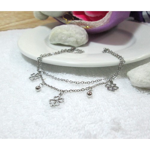 Lắc chân inox 2 tầng cỏ 4 lá cách điệu bi | BigBuy360 - bigbuy360.vn